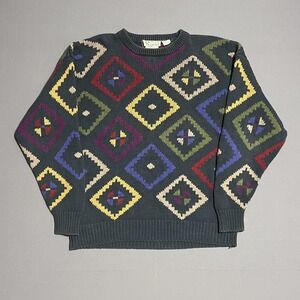 Vintage Cotton Traders Sweater Mens XL Multicolor Geometric Crewneck coogi style